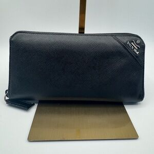 Prada Saffiano Leather Large Zipper Wallet Black Gunmetal Hardware